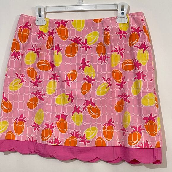 Lilly Pulitzer VINTAGE Short Skirt Women 10 Pink Yellow Pineapples Scalloped Hem - Picture 5 of 8